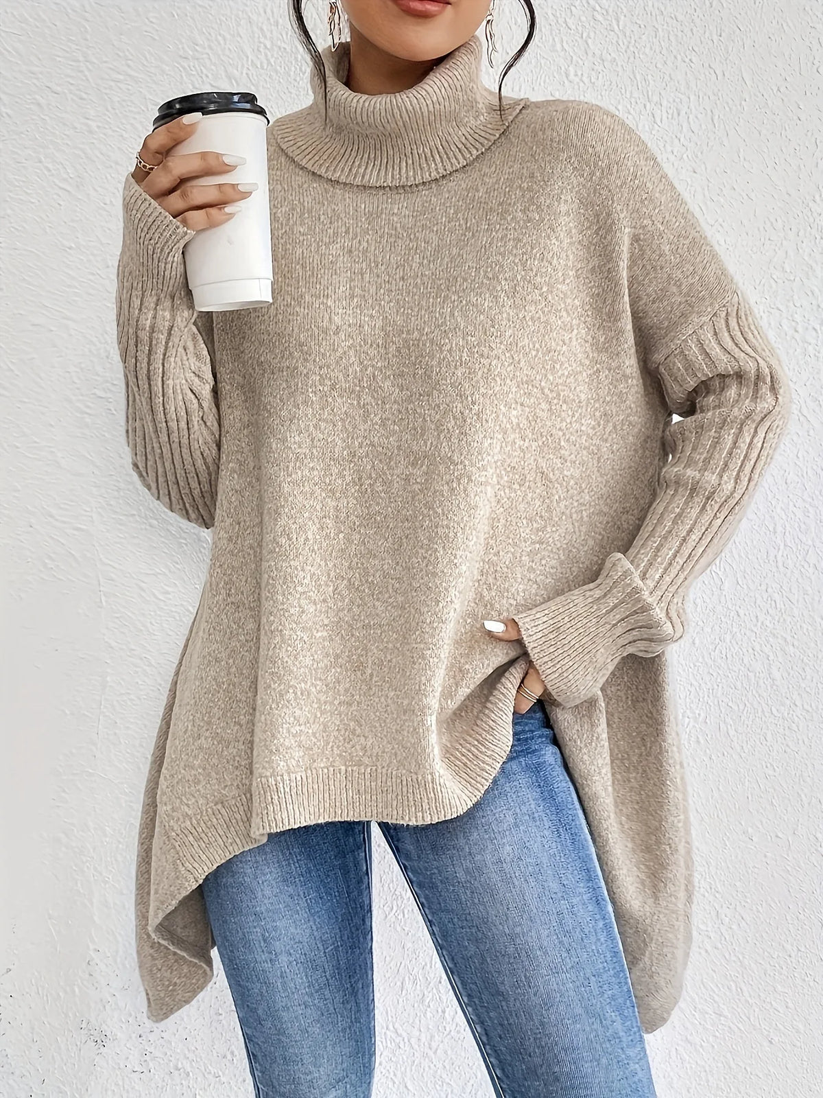Women's Oversized Turtleneck Jumper, Cashmere Blend Knit Sweater