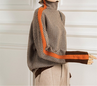 Women's Herringbone Turtleneck Jumper, Roll Neck Knit Sweater