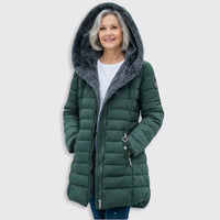Women's Long Puffer Coat with Faux Fur Lined Hood, Quilted Winter Coat