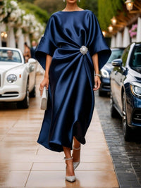 Selvan | Shimmer satin A-line boho maxi dress