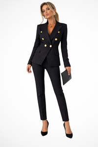 Women's Double Breasted Blazer and Slim Trouser Set, Two Piece Suit