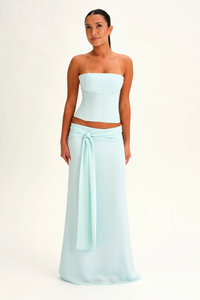 Women's Corset Top and Wrap Maxi Skirt Set, Lace-Up Back Two Piece
