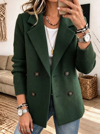 Women's Two Tone Knitted Blazer, Double Breasted with Ribbed Sleeves