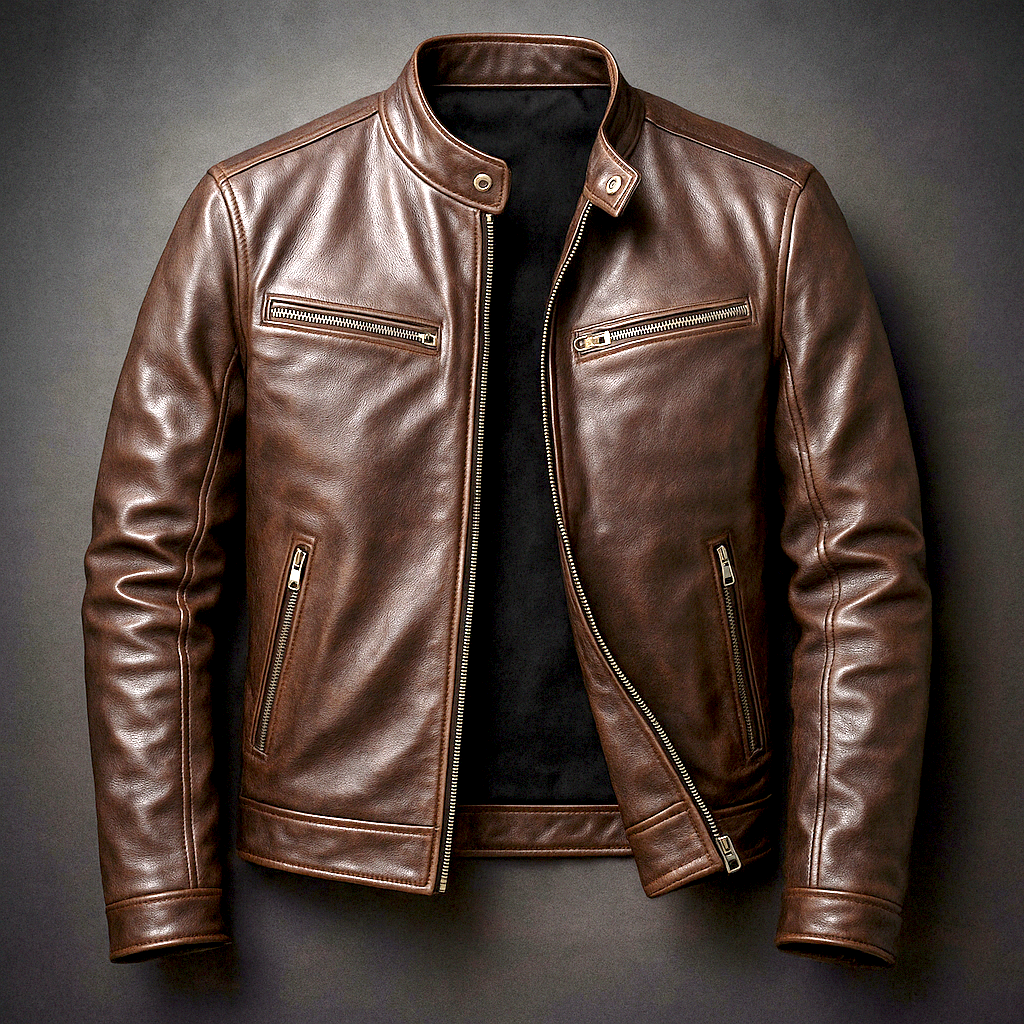 Men's Vintage Leather-Look Jacket, Biker