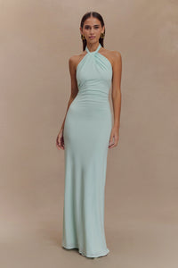 Women's Halter Neck Maxi Dress, Ruched Open Back Evening Dress