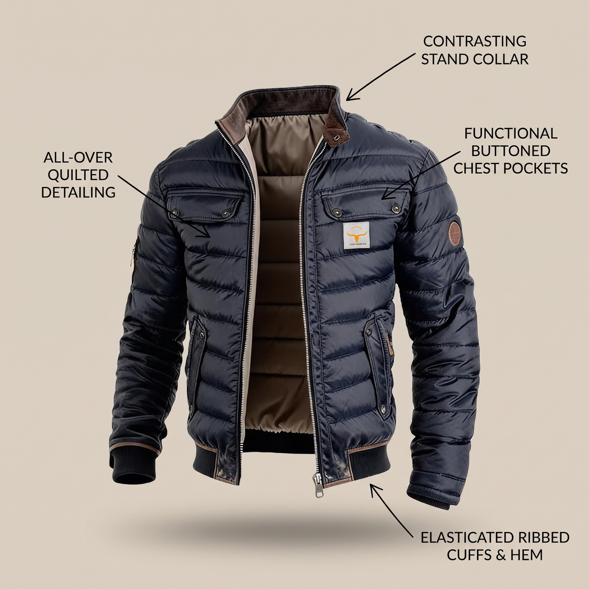 Men's Quilted Puffer Jacket, Padded Coat - view 6