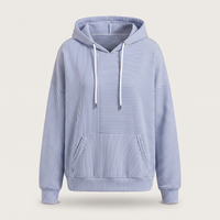Women's Striped Hoodie with Front Pocket, Cotton Blend Sweatshirt
