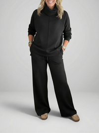 Women's Knitted Lounge Set, Cowl Neck Top and Wide Leg Trousers