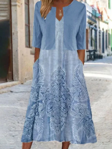 Almuth | Floral Midi Dress And Blazer Set