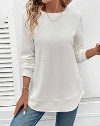 Women's Round Neck Long Sleeve Jumper, Soft Relaxed Fit Top