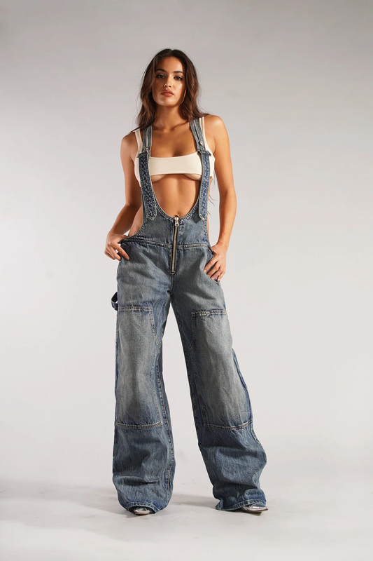 Feliza | Denim Jumpsuit With Deep V Neckline