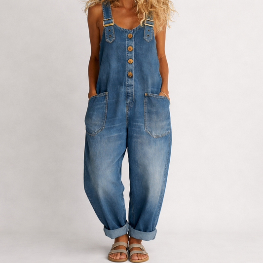Petra | Relaxed adjustable denim jumpsuit - Denim Blue