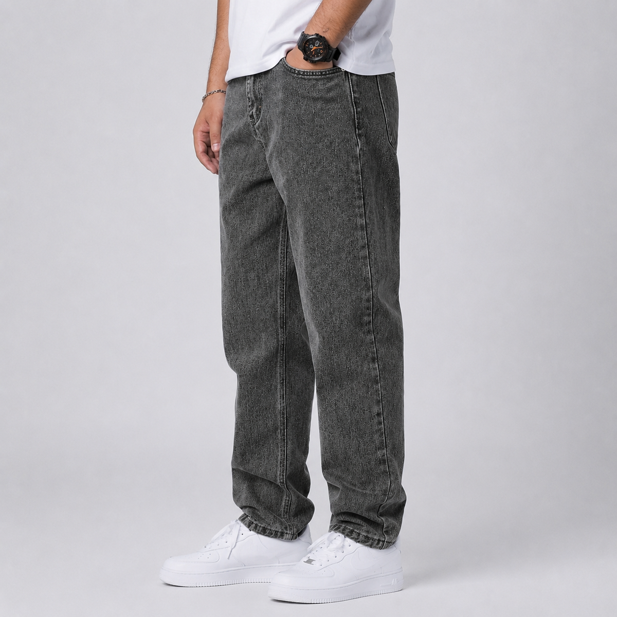 Men's Denim Wide Leg Jeans, Trousers - view 4