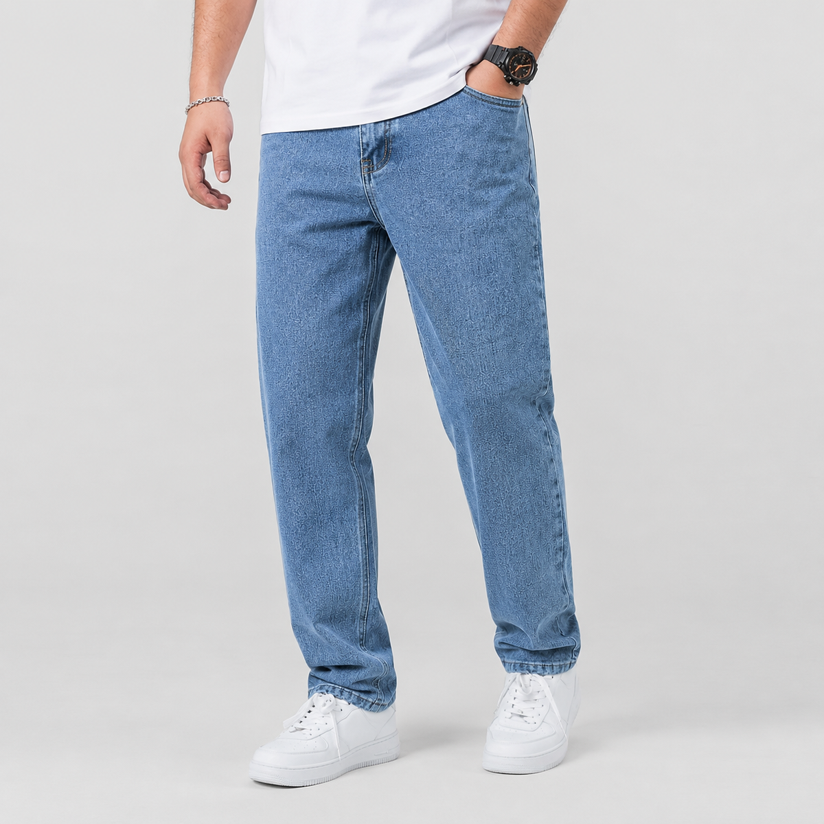 Men's Denim Wide Leg Jeans, Trousers - view 2