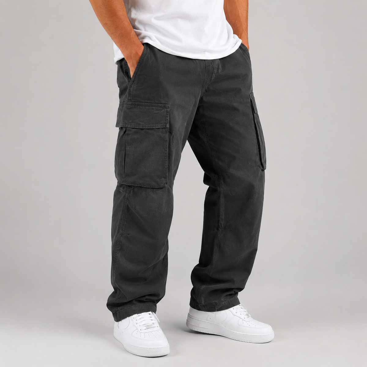 Men's Drawstring Cargo Trousers, Casual - view 2