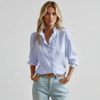 Women's Ruffle Collar Blouse with Button Front, Classic Long Sleeve