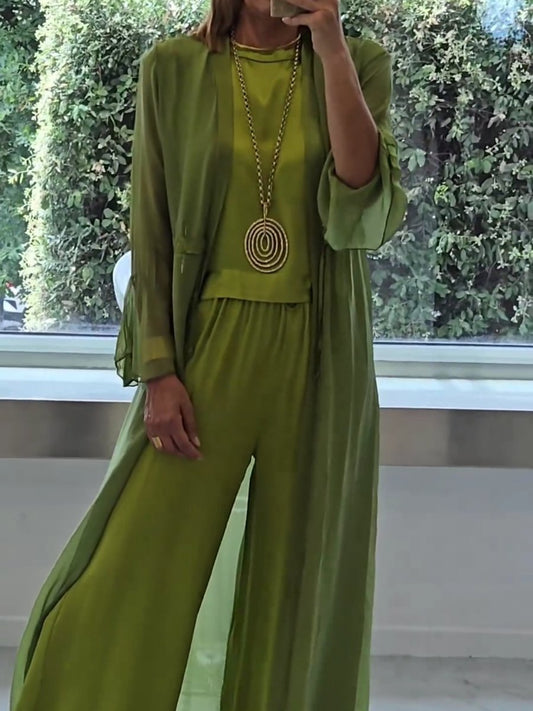 Ildrenne | Women's Wide-Leg Trouser and Cardigan Three-Piece Set