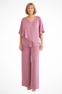 Women's Batwing Sleeve V Neck Top and Wide Leg Trouser Set