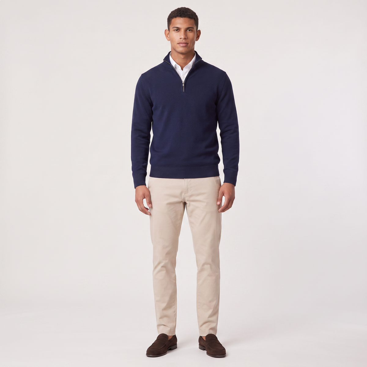 Men's Quarter-Zip Stand Collar Jumper, Knitted Sweater - view 11