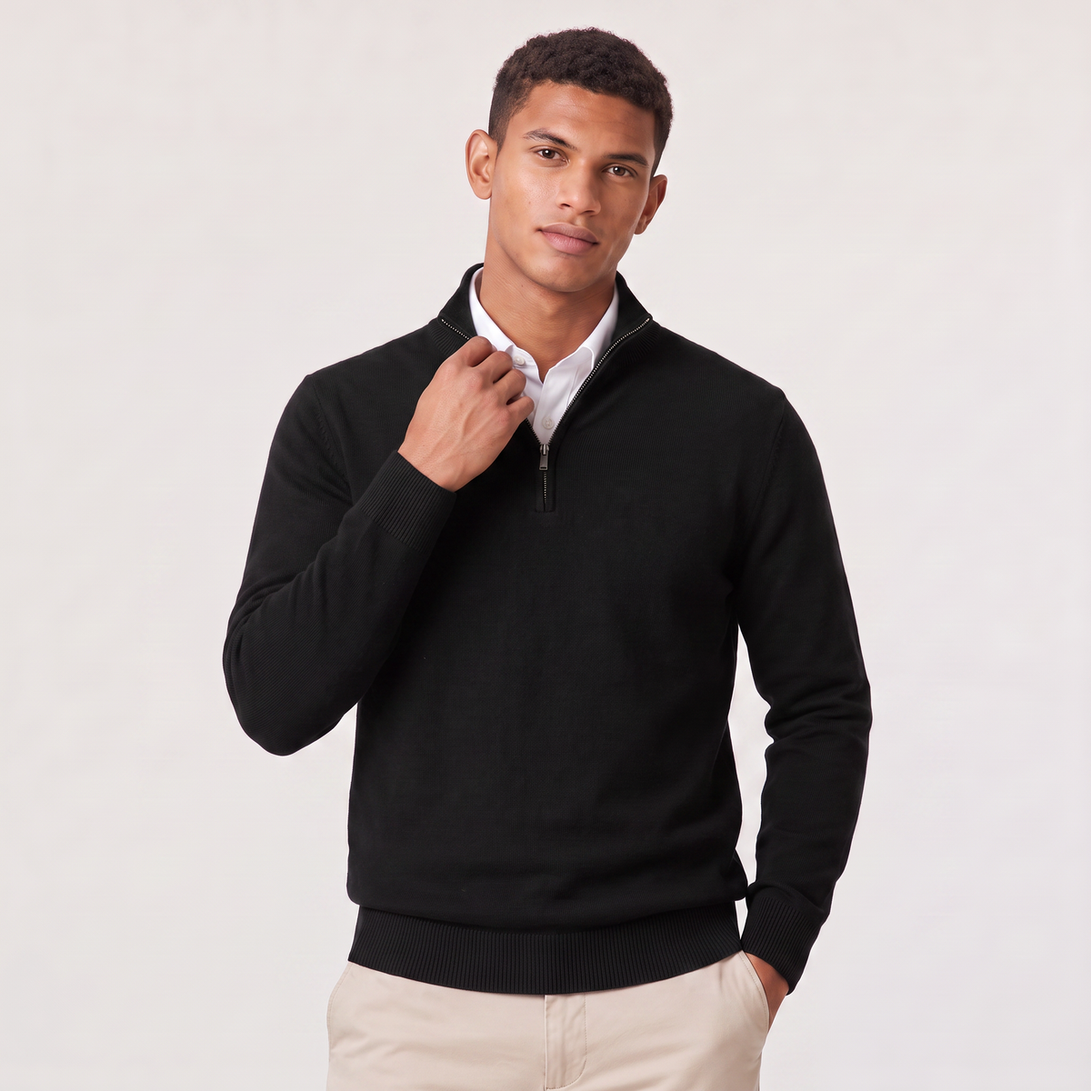 Men's Quarter-Zip Stand Collar Jumper, Knitted Sweater - view 5