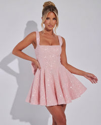 Maelisse | Mini Dress Sequin Square Neck Bow Detail