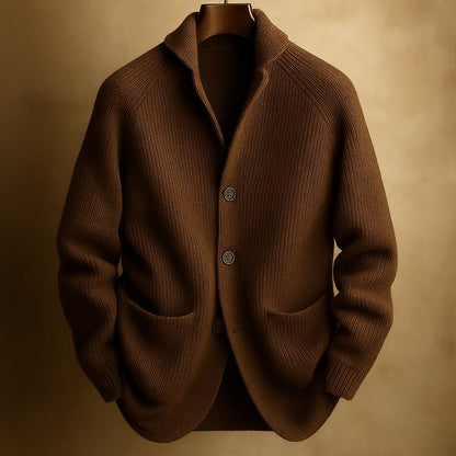 Men's Ribbed Wool-Blend Cardigan, Knitted - view 3