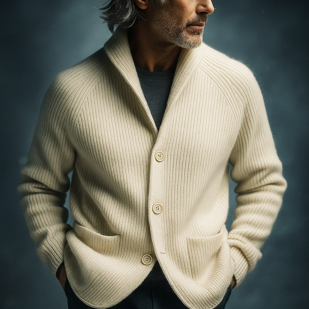 Men's Ribbed Wool-Blend Cardigan, Knitted - view 8