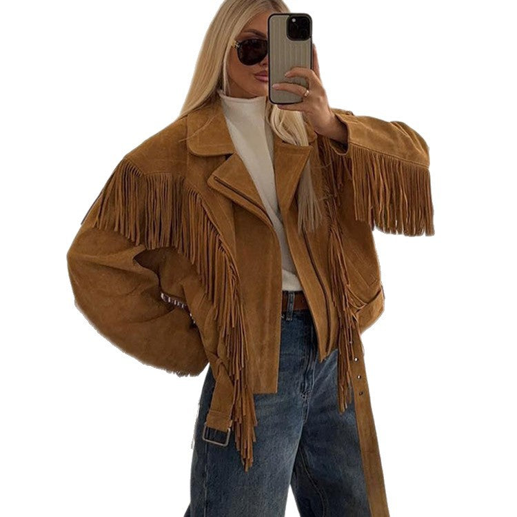 Women's Leather-Look Fringe Jacket, Zip-Up - view 4