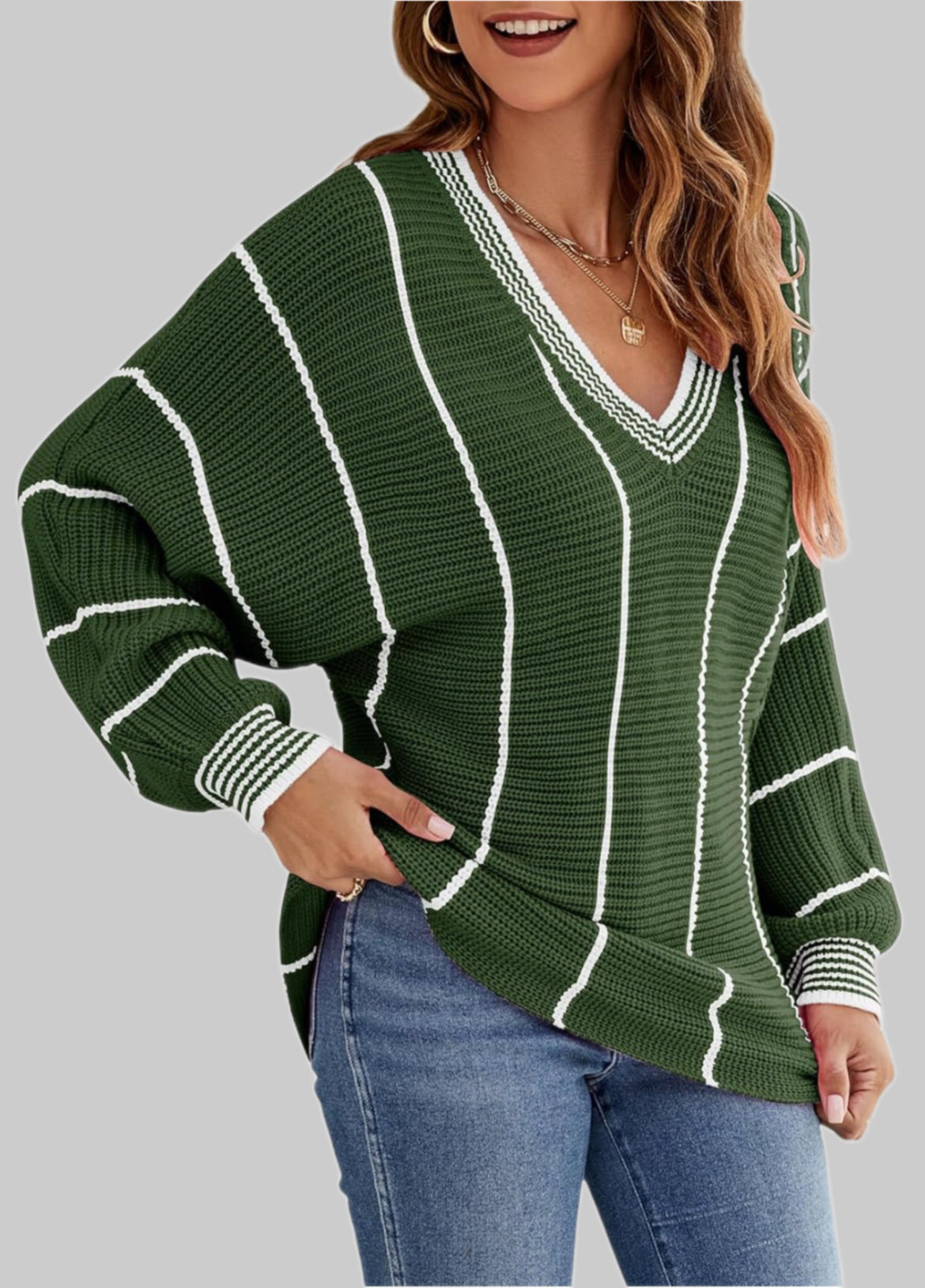 Women's Oversized Striped Jumper, Knitted Sweater - view 5