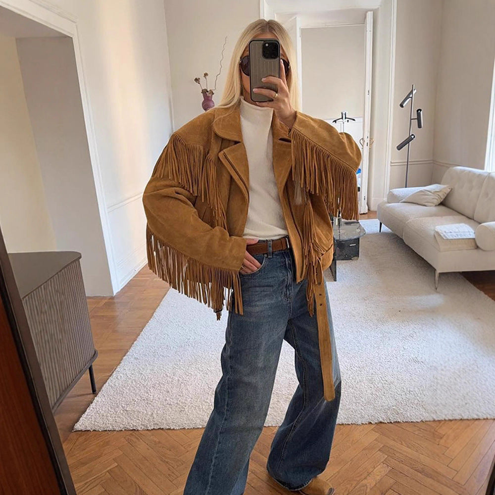 Women's Leather-Look Fringe Jacket, Zip-Up - view 2