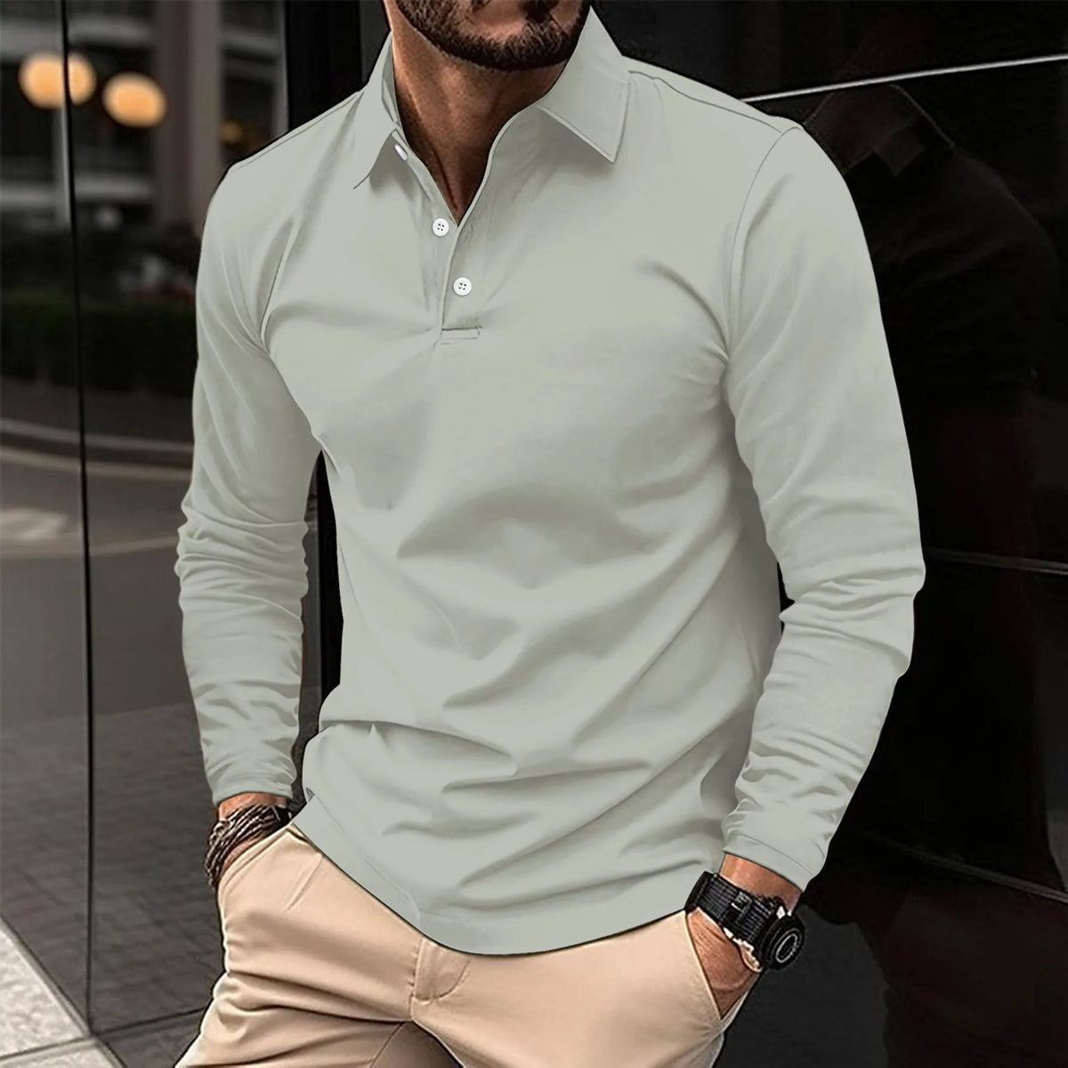 Men's Polo Long-Sleeve Shirt, Knitted - view 5