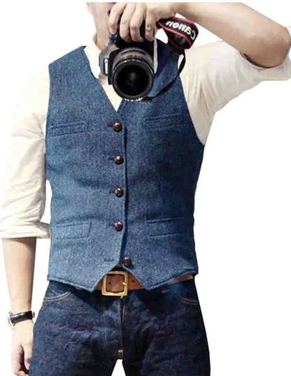 Men's Herringbone Tweed Waistcoat, Gilet - view 13