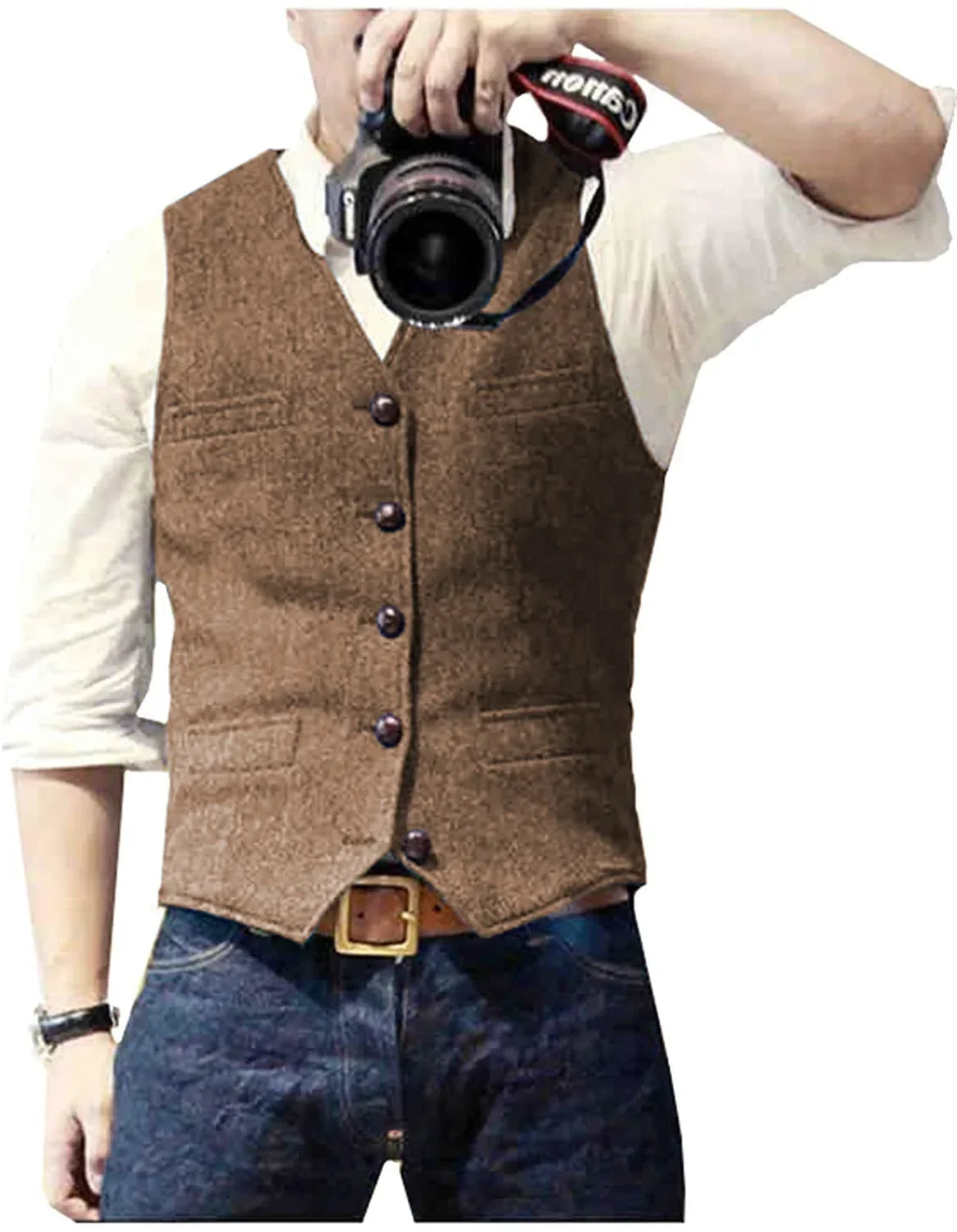 Men's Herringbone Tweed Waistcoat, Gilet - view 4