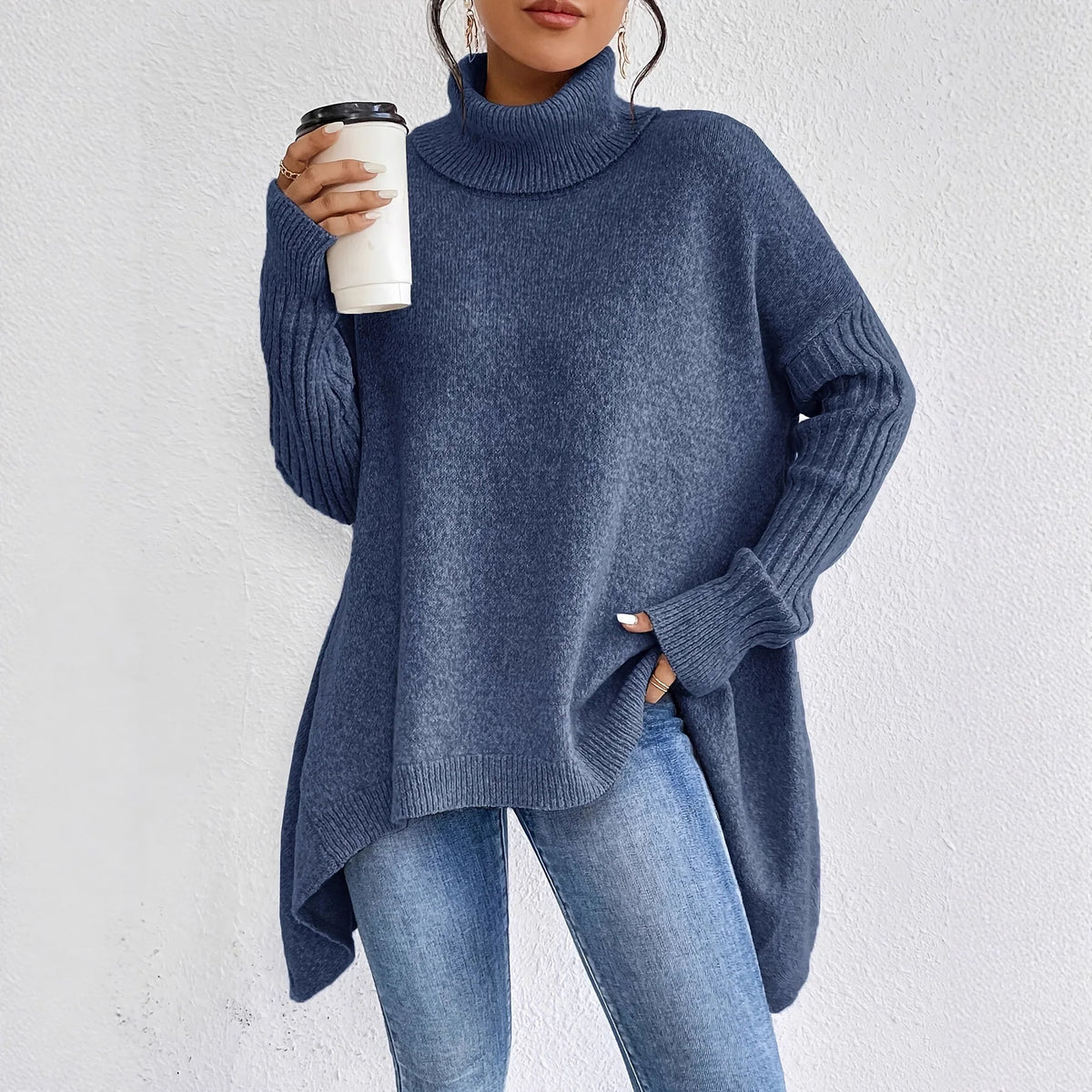 Women's Oversized Turtleneck Jumper, Cashmere Blend Knit Sweater