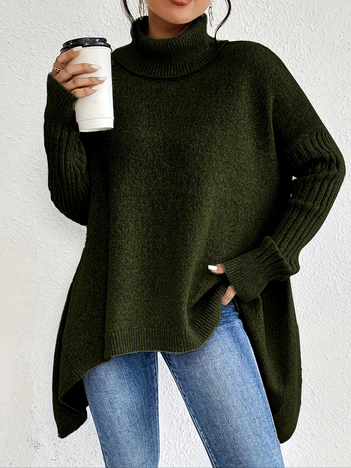 Women's Oversized Turtleneck Jumper, Cashmere Blend Knit Sweater