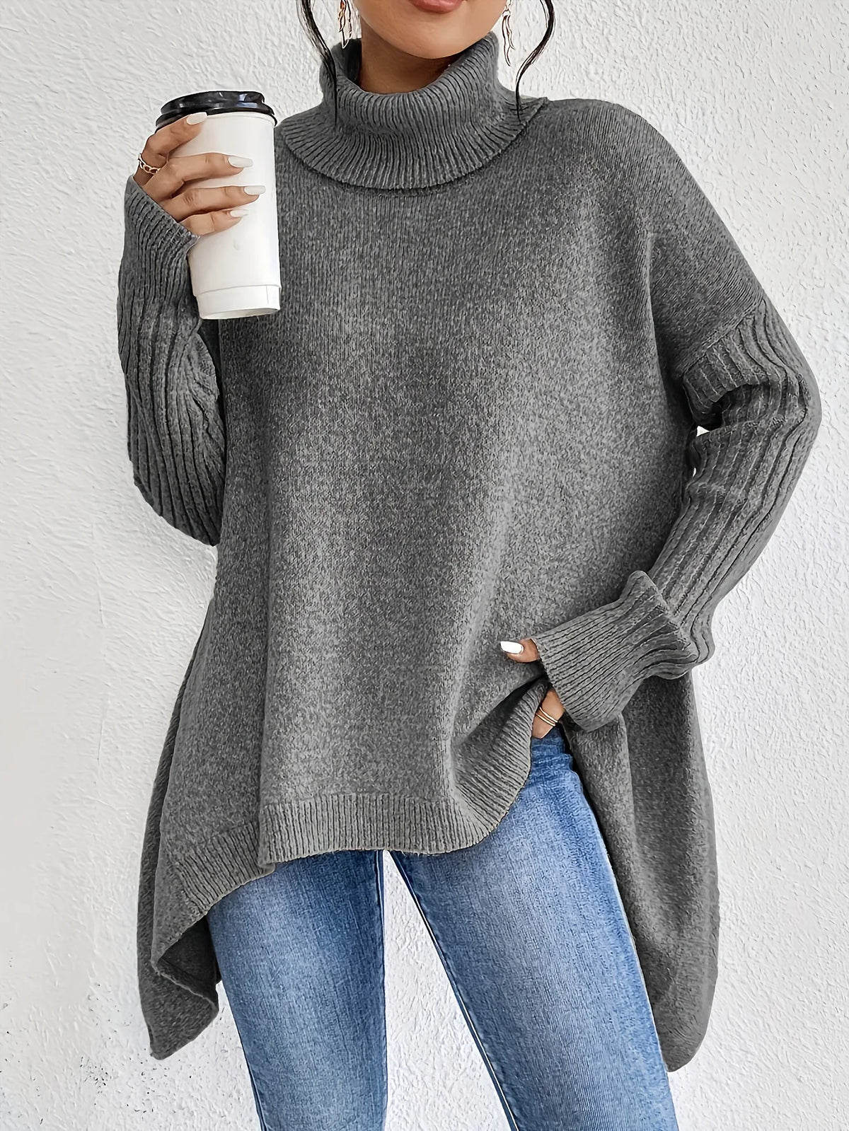 Women's Oversized Turtleneck Jumper, Cashmere Blend Knit Sweater