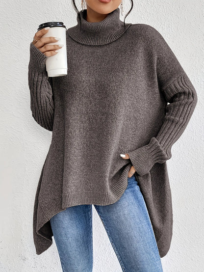 Women's Oversized Turtleneck Jumper, Cashmere Blend Knit Sweater