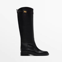 Women's Knee High Boots with Soft Lining and Gold Detail