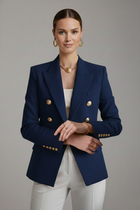 Women's Double-Breasted Button Blazer, Tailored Jacket