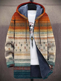 Women's Nordic Print Hooded Cardigan, Fleece Lined Knit Jacket