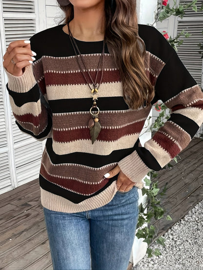 Women's Striped Round-Neck Jumper, Knitted Sweater - view 10