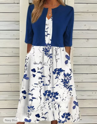 Almuth | Floral Midi Dress And Blazer Set