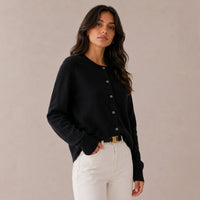 Women's Knitted Button Cardigan, Fitted Round Neck Cardigan