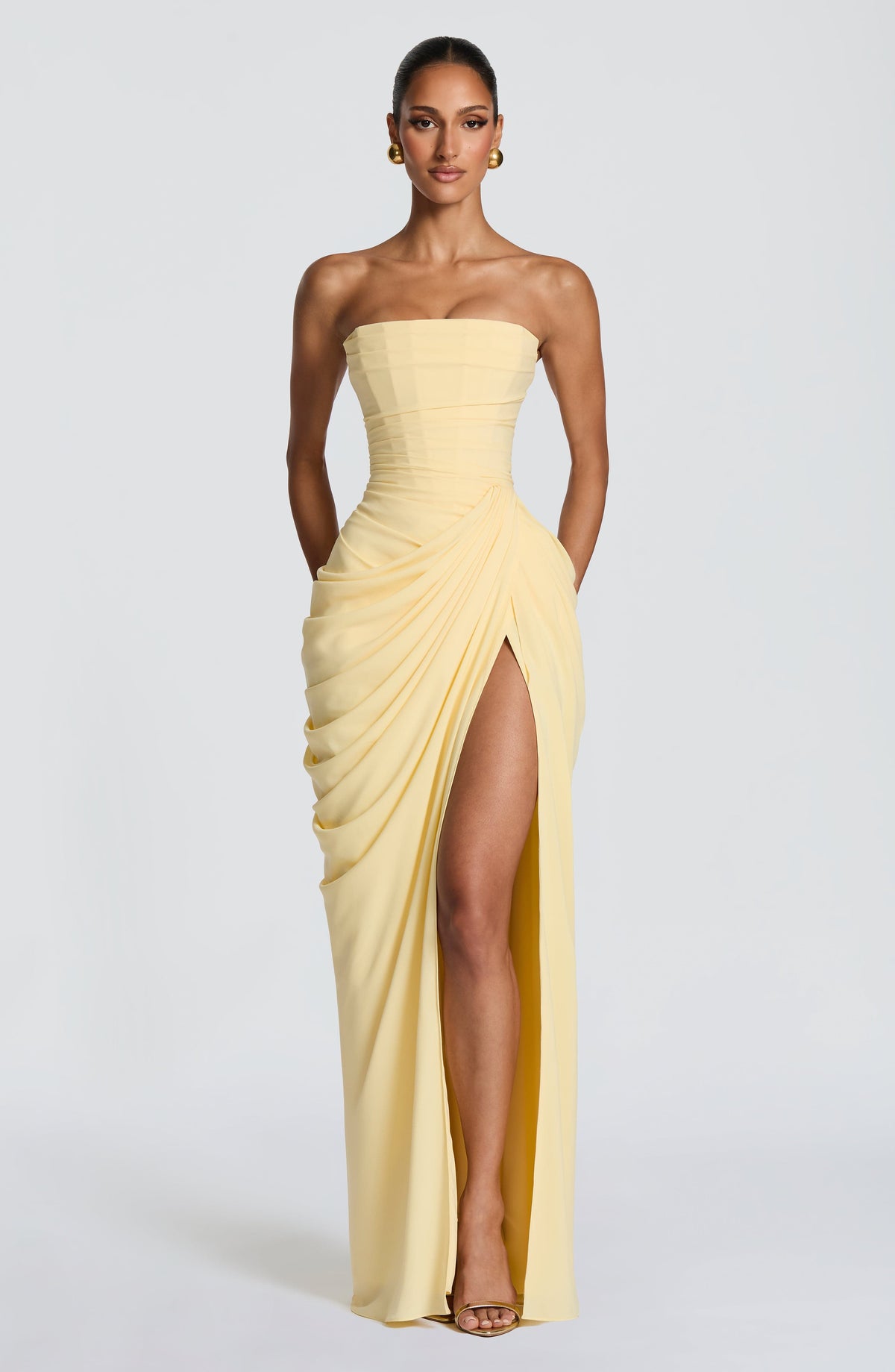 Lola strapless corset maxi dress - Yellow front