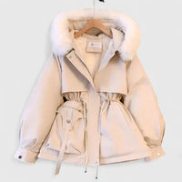 Women's Padded Coat with Faux Fur Hood, Zip Up Winter Coat