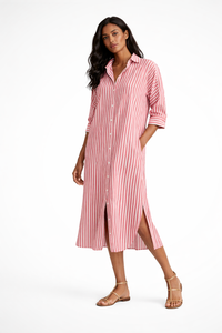 Carvielle | Midi Dress Striped Button-Front Collar Long Sleeve