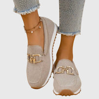 Women's Slip-On Loafer Sneakers with Gold Buckle