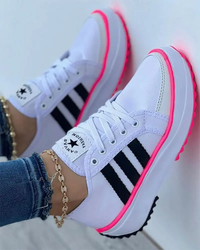 Women's Platform Trainers, Lace-Up Striped Sneakers