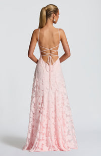 Larissienne | Maxi Dress Gingham Voile Lace-up Back Godet