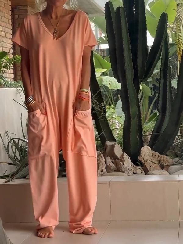 Triana | Casual V‑Neck Plain Jumpsuit